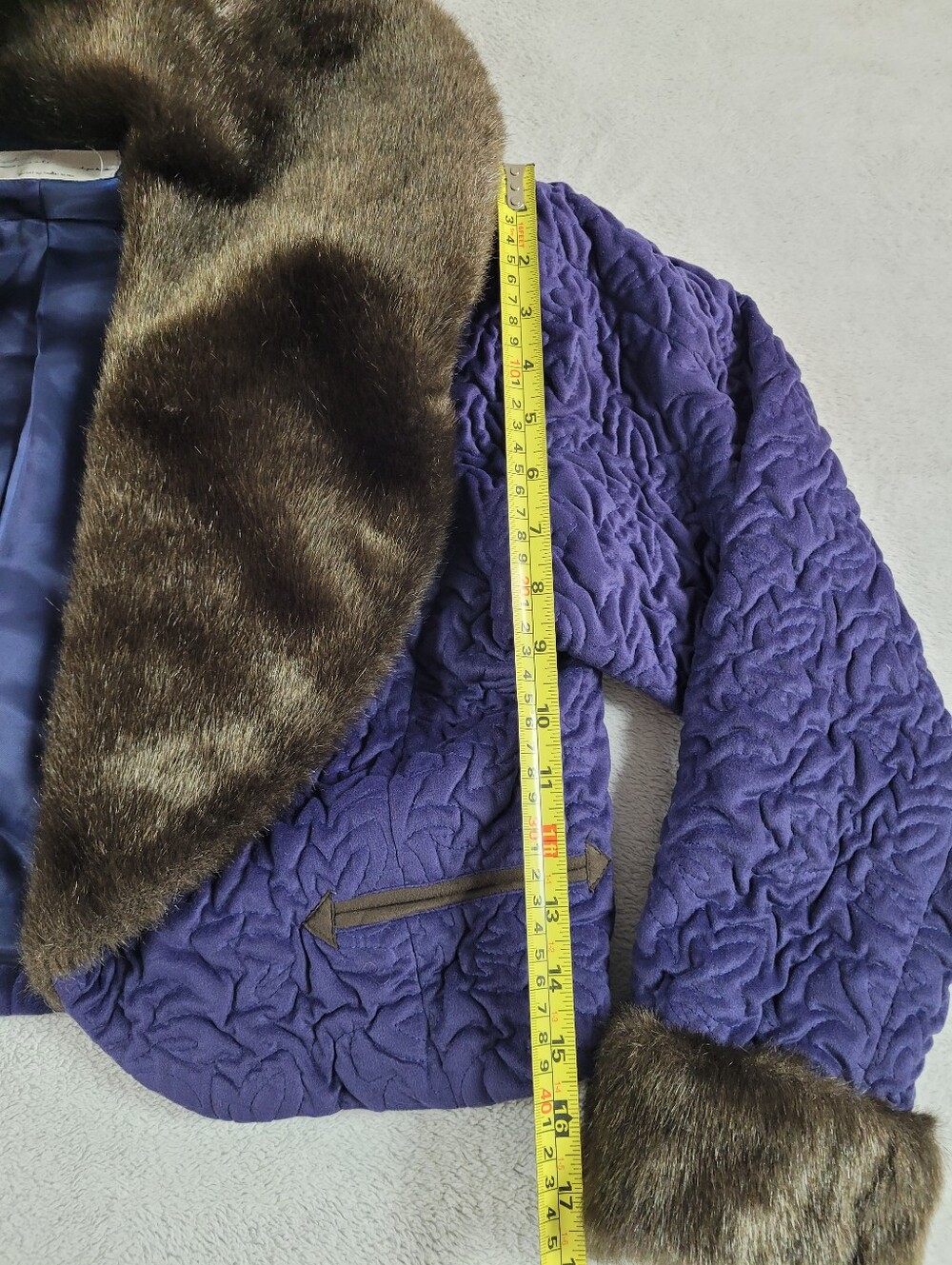 Puzzle Alpha Vintage Purple Textured Faux Fur Collar Cropped Jacket - Picture 6 of 10